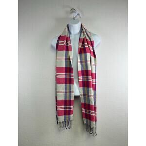 100% cashmere plaid scarf made in Scotland, pink beige blue ￼